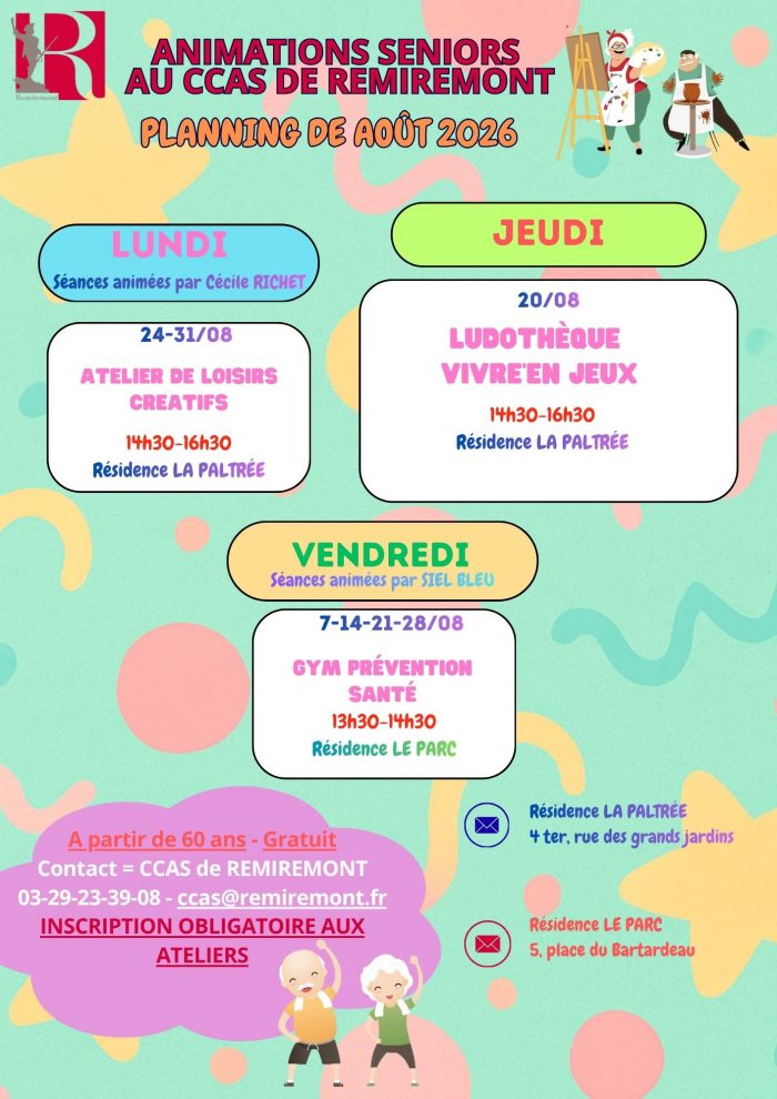Programme des ateliers seniors du ccas de Remiremont